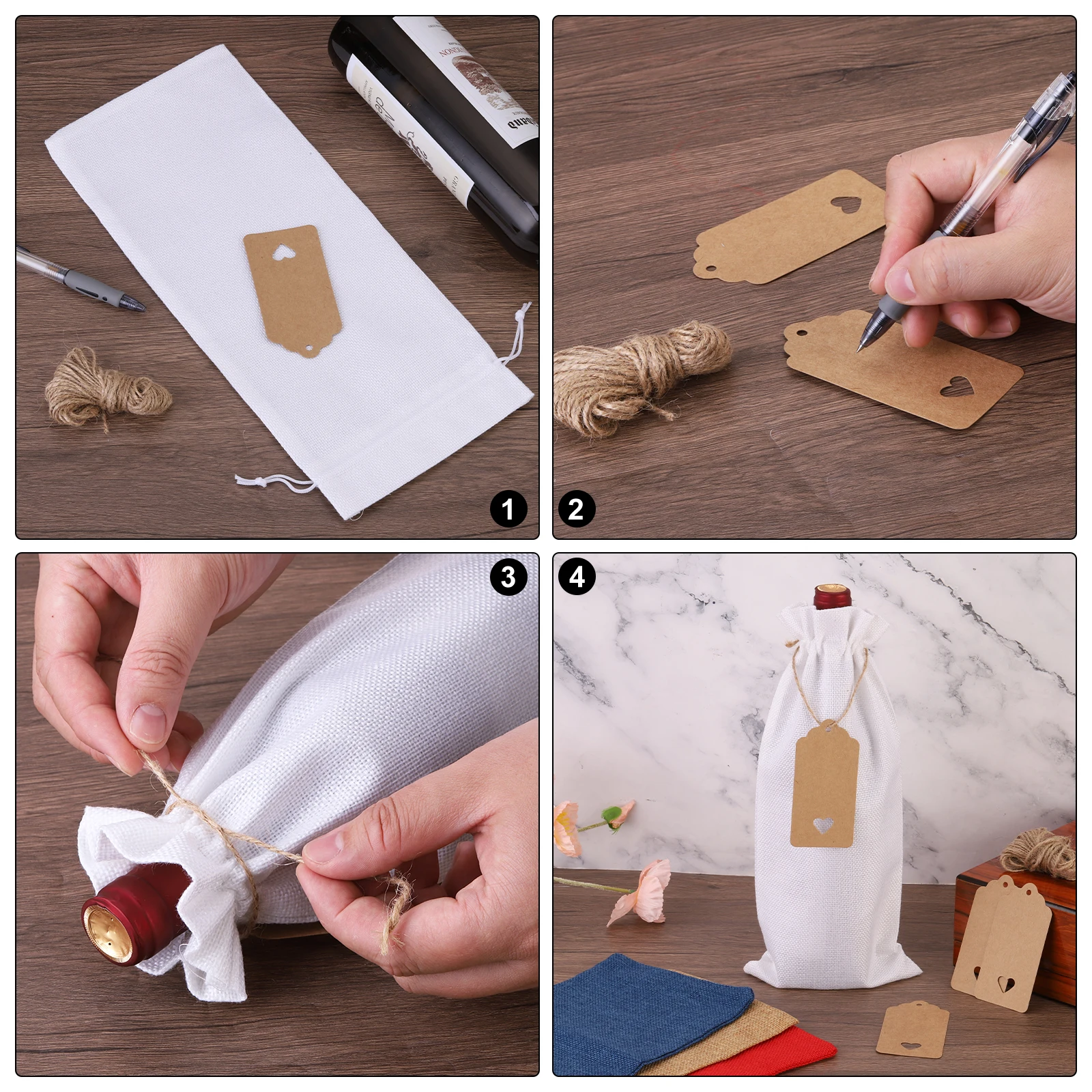 12pcs Burlap Wine Bags with Drawstrings, Reusable Gift Bag Pouches with Tags, Durable Wine Bottle Packaging for Weddings, Christmas, Parties, Home Storage, and Holiday Gift Wrapping - 图片 5