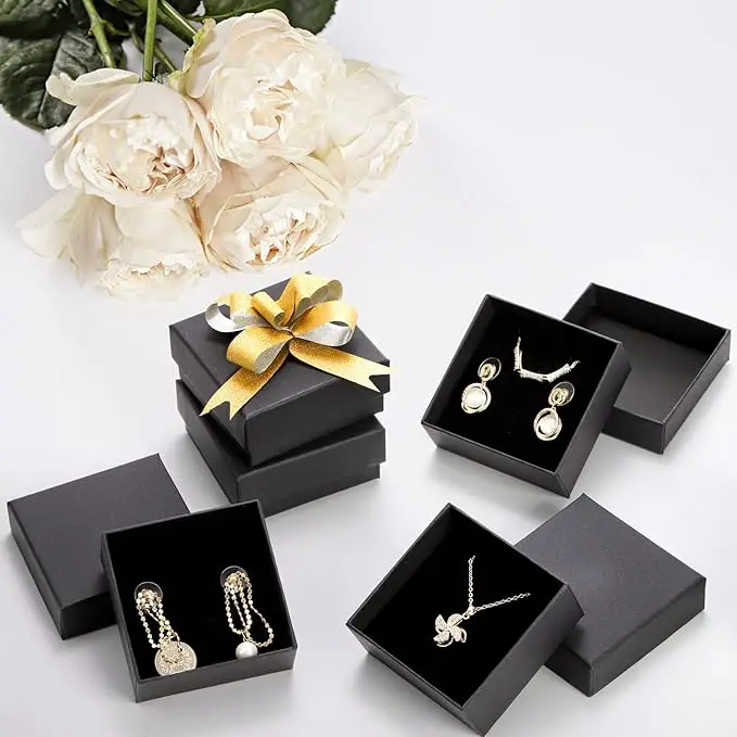 1PCS Black Square Jewelry Display Gift Box Organizer for Ring, Earring, Necklace, Bracelet, or Brooch – Elegant Velvet Paper Jewelry Packaging Box for Engagement, Wedding, Proposal, and Wholesale Display Use - 图片 6