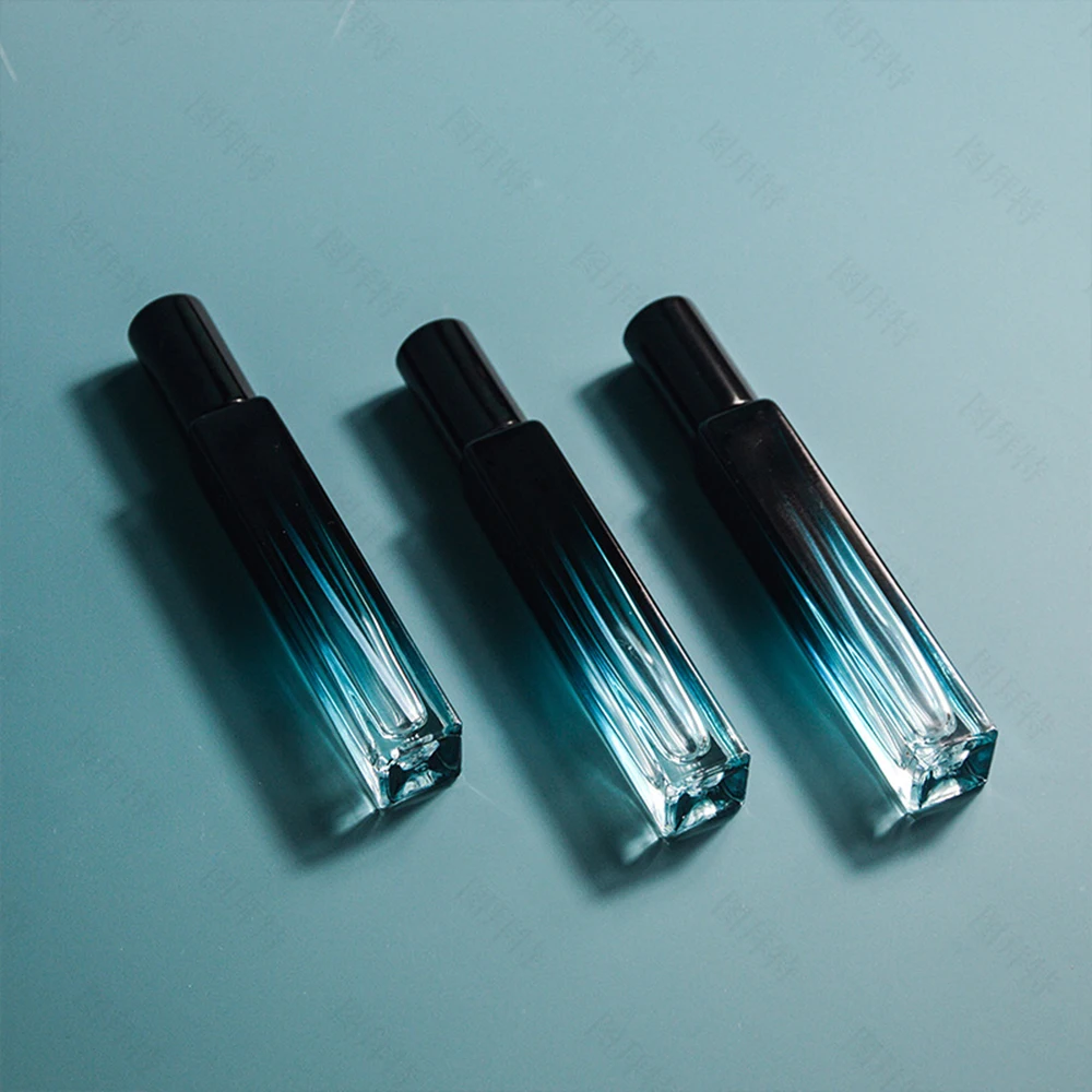 5ml 10ml High-End Square Glass Perfume Bottle Refillable Travel Atomizer, Portable Mini Spray Container for Sample Fragrance, Essential Oils, Holy Water, DIY Perfume, Elegant Blue Glass Bottle for Vanity or Gift - 图片 3