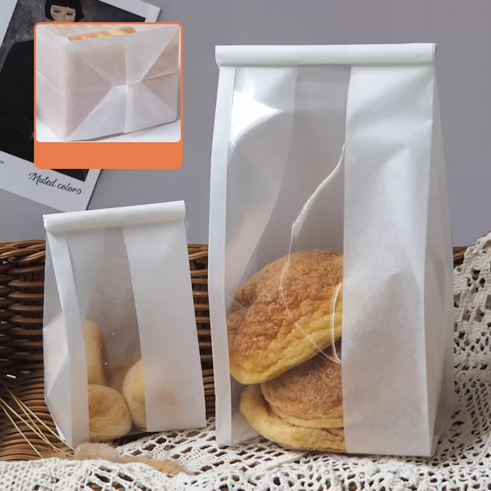 50PCS Bakery Takeaway Toast Bags with Clear Window, Kraft Paper Gusset Tin Tie Bread Hamburger Oil-Proof Packing Bags for Home Baking, Café, Party, and Gift Packaging 5