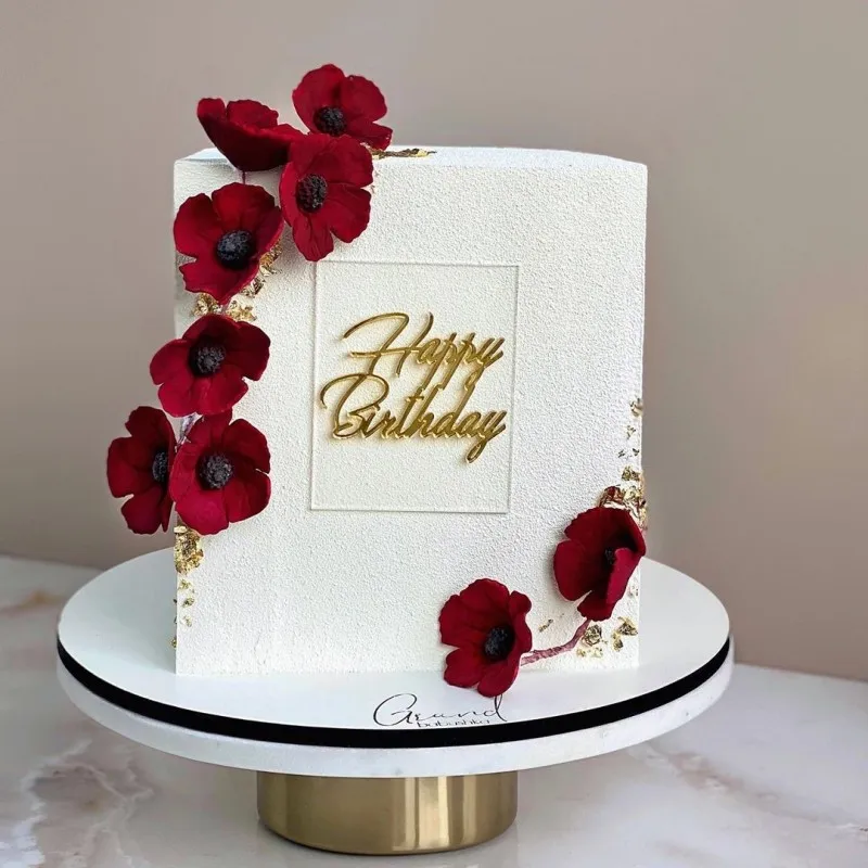 New Design Rectangle Side Acrylic Gold Happy Birthday Cake Topper Elegant Laser-cut Decorative Packaging for Baking Party Supplies Wedding Birthday Cake Decoration Accessories 1