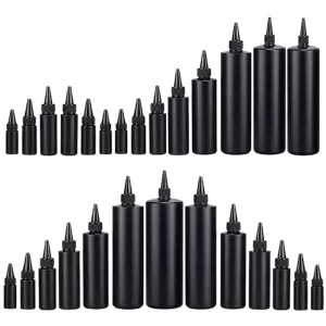 10pcs HDPE Black Plastic Squeeze Bottles with Caps – 30ml to 500ml Refillable Containers for Glue, Oil, Pigment, and DIY Liquids, Reusable Portable Bottles for Crafts, Kitchen, and Small Business Packaging