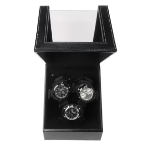 Luxury 3-Slot Automatic Watch Winder Box in Black PU Leather with Silent Motor, Real-Time Rotation Modes, Secure Leatherette Display Case for Mechanical Watches, Ideal Storage and Gift Solution