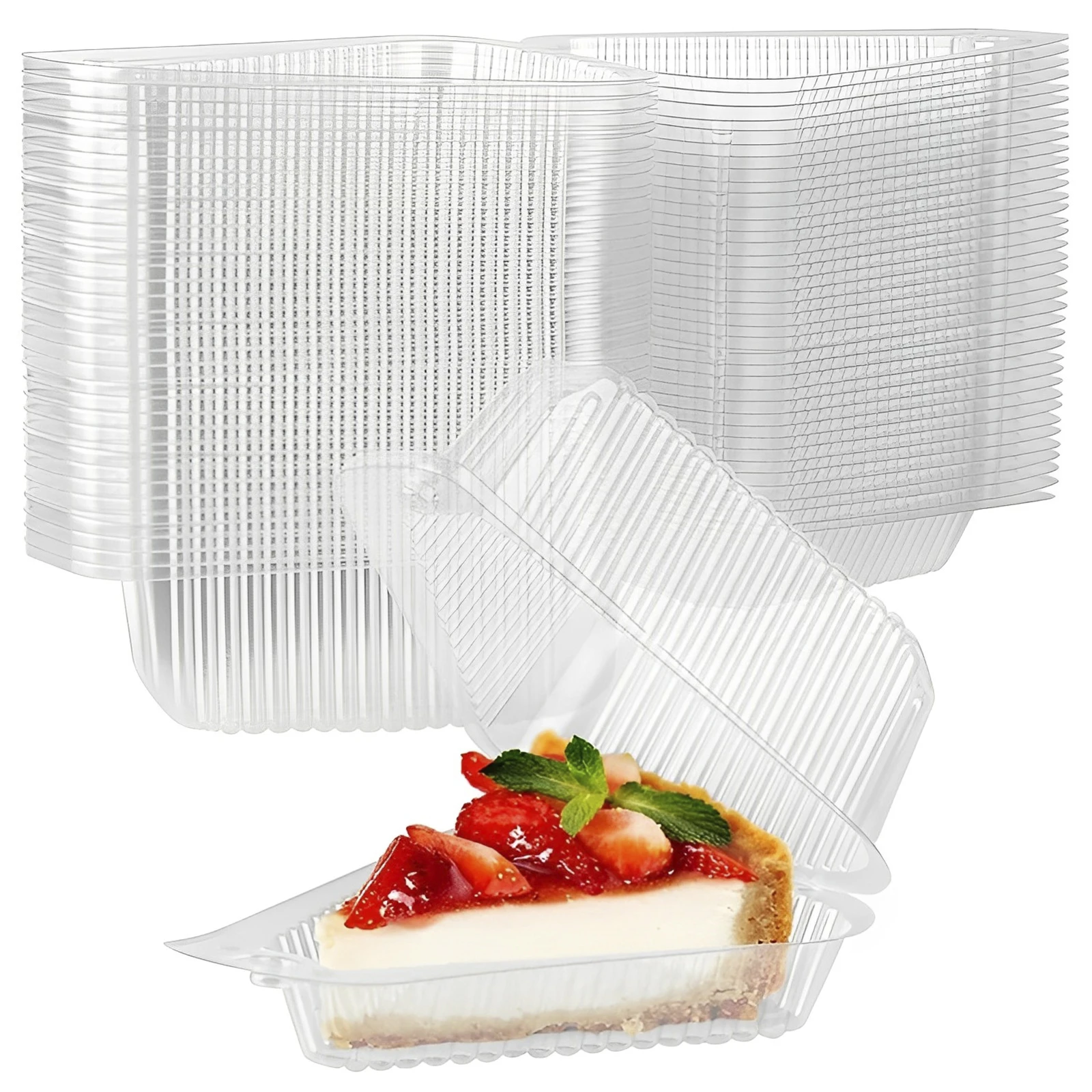 150Pcs Clear Triangle Cake Slice Containers, Reusable Plastic Dessert Boxes for Mousse, Cheesecake, Fruit Cake, Cupcakes, and Party Food Packaging, Stackable and Food-Safe PS Material - 图片 7