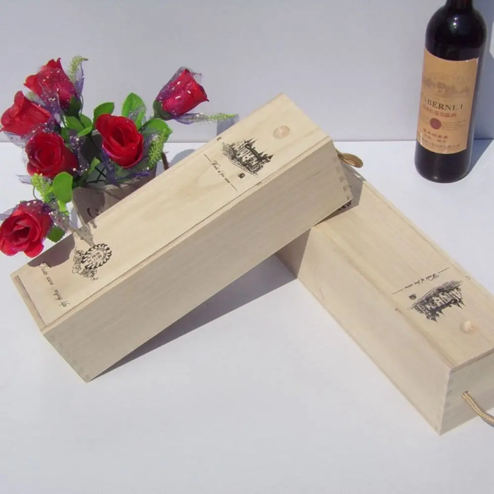 Creative Drawable Wooden Wine Box with Rope Handle, Sun-proof Red Wine Packing Box, Classic Fixed Pallet Wooden Wine Storage Case, Elegant Gift Packaging for Christmas Party Dinner Gatherings