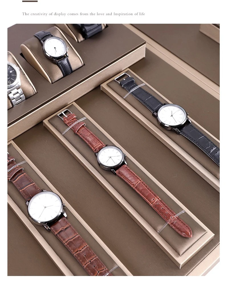 Luxury Brown Leatherette Watch Display Stand Holder – Retail Store Counter and Window Organizer for Watch Presentation, Ramp Base Desk Prop for Jewelry Shop Showcase and Professional Display Use 5