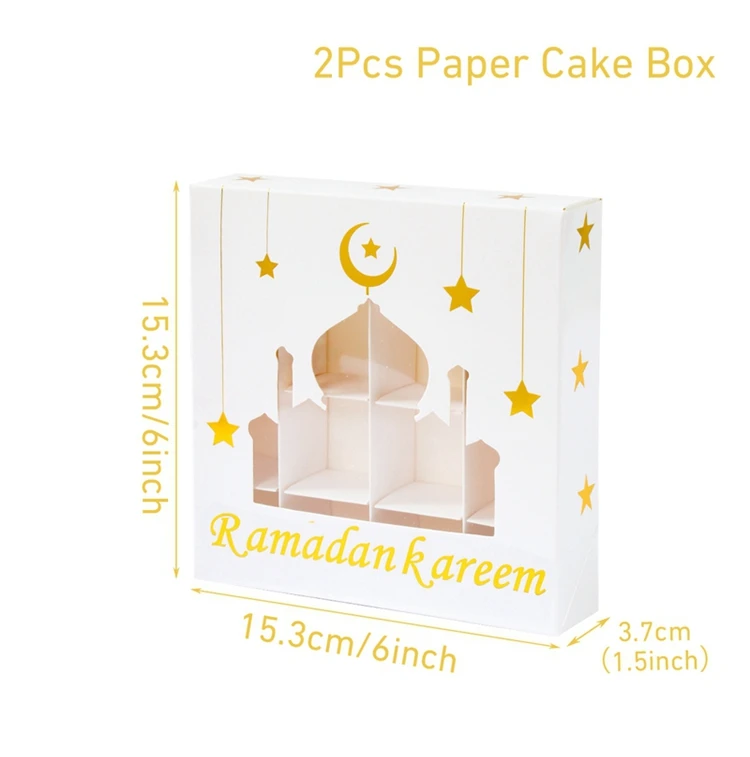 2Pcs Eid Mubarak Cake Boxes with Clear Window, Ramadan Kareem Transparent Candy and Chocolate Packaging Containers, Islamic Muslim Party Supplies for Home Decor, Dessert and Gift Presentation - 图片 15