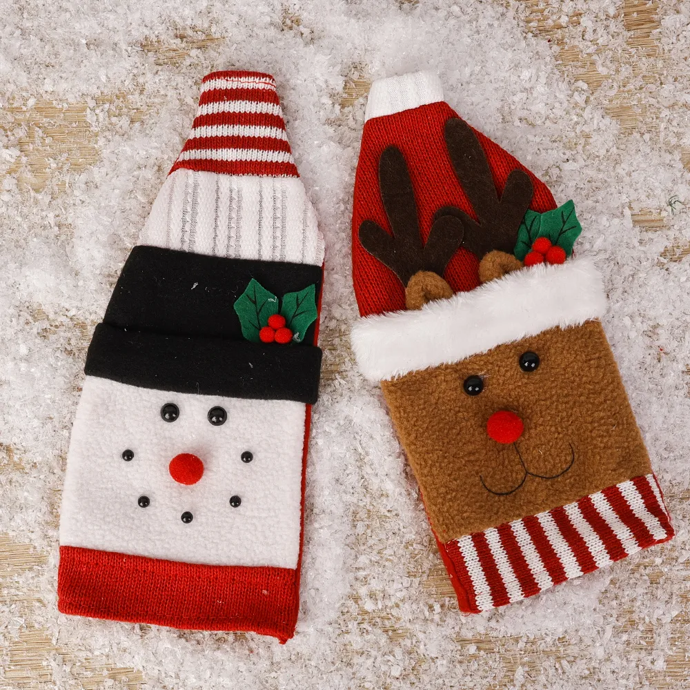 Christmas Sweater Wine Bottle Covers Set – 3/5/10PCS Knitted Santa & Snowman Bottle Bags, Reusable Holiday Decoration for Party, Dinner Table, Restaurant, Coffee Shop, Gift for Wine Lovers 10