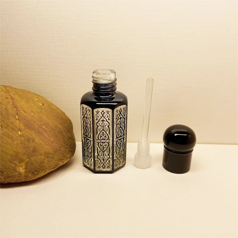 3ml/6ml/12ml Luxury Colored Glass Essential Oil Bottles – Electroplated Carved Design with Ball Applicator, Refillable Mini Containers for Perfume, Serum, Makeup and Cosmetic Travel Storage