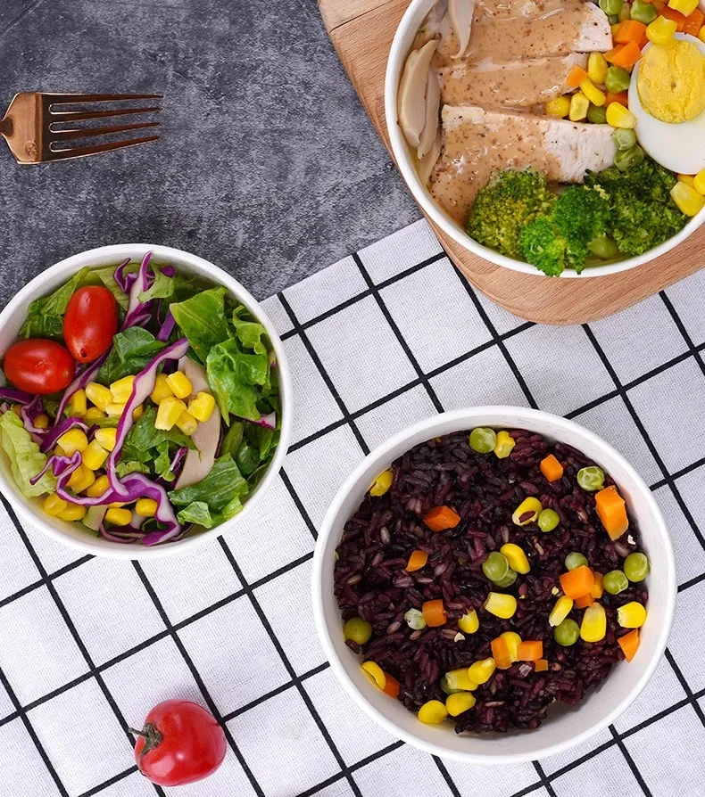 50Pcs Disposable Paper Bowls Eco-Friendly Round Food Containers with Lids, Takeaway Salad Soup Rice Noodle Lunch Packaging Boxes for Restaurants, Picnics, Catering, Fast Food and Party Use 8