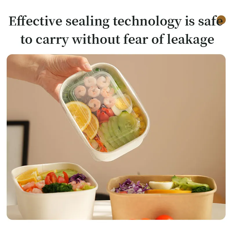 25PCS Kraft Paper Square Food Bowls with Clear Lids 500/650/750/1000ML Disposable Lunch Box Containers for Takeout Soup Salad Noodles Party Picnic Meal Prep - 图片 3