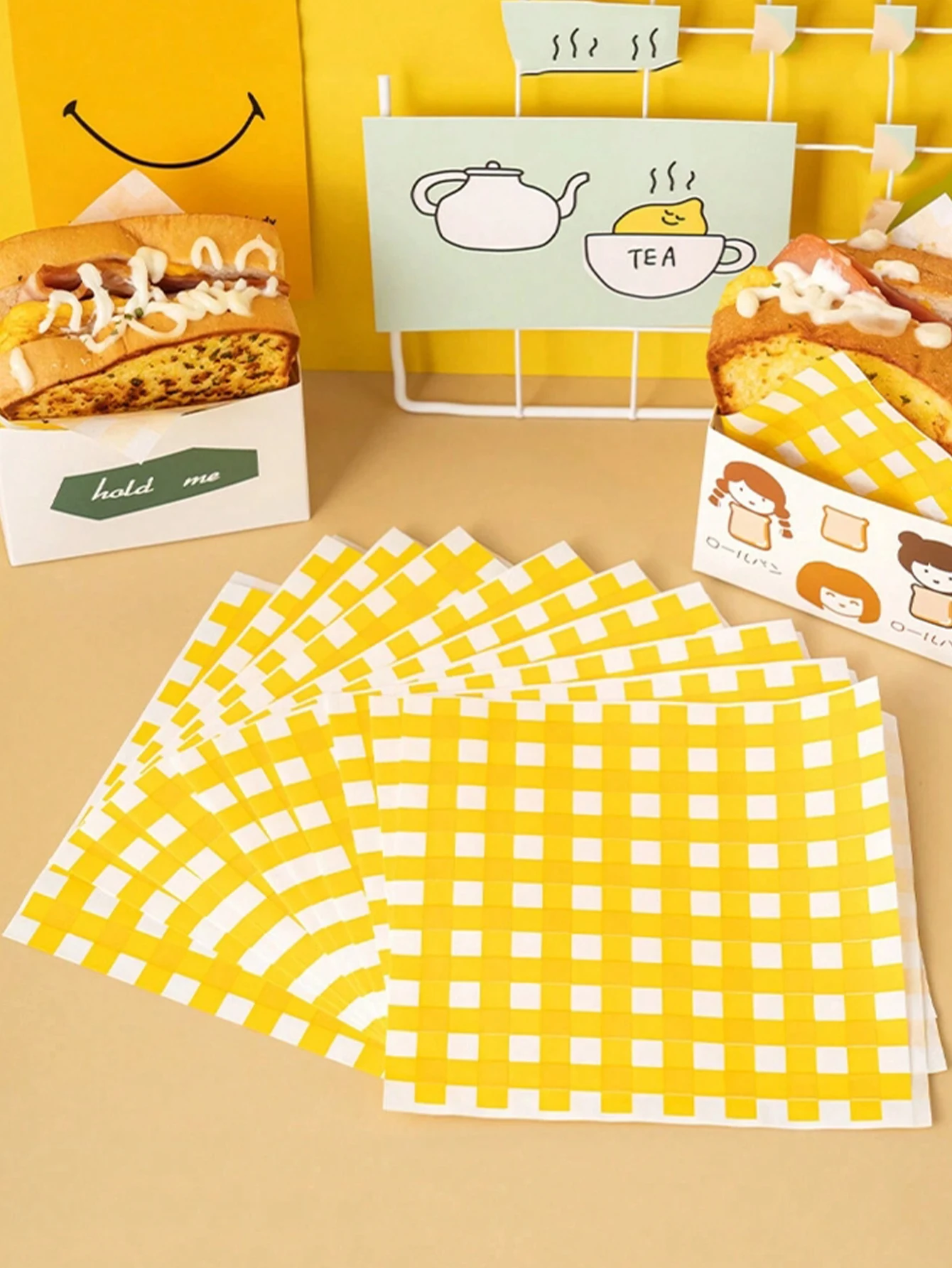 50PCS Grease-Resistant Kraft Paper Food Wrapping Sheets – Oil-Proof Sandwich, Burger, Fries, Toast & Fried Food Liners – Cute Bear Print Party Disposable Paper Mats for Home, Restaurant, Bakery 9