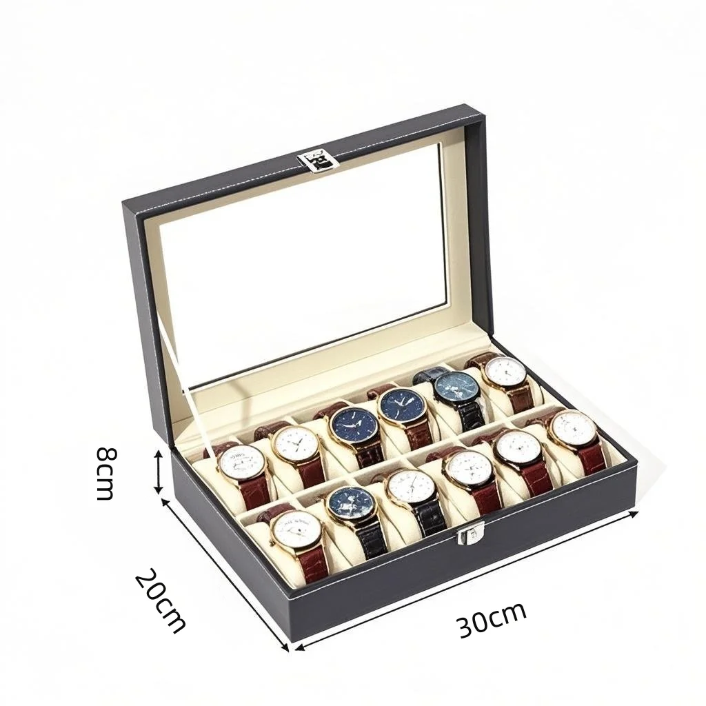 Watch Display Case ⌚ – Stop Tangled Timepieces! Premium PU Leather Organizer with Glass Top for 6/10/12 Luxury Watches - 图片 14