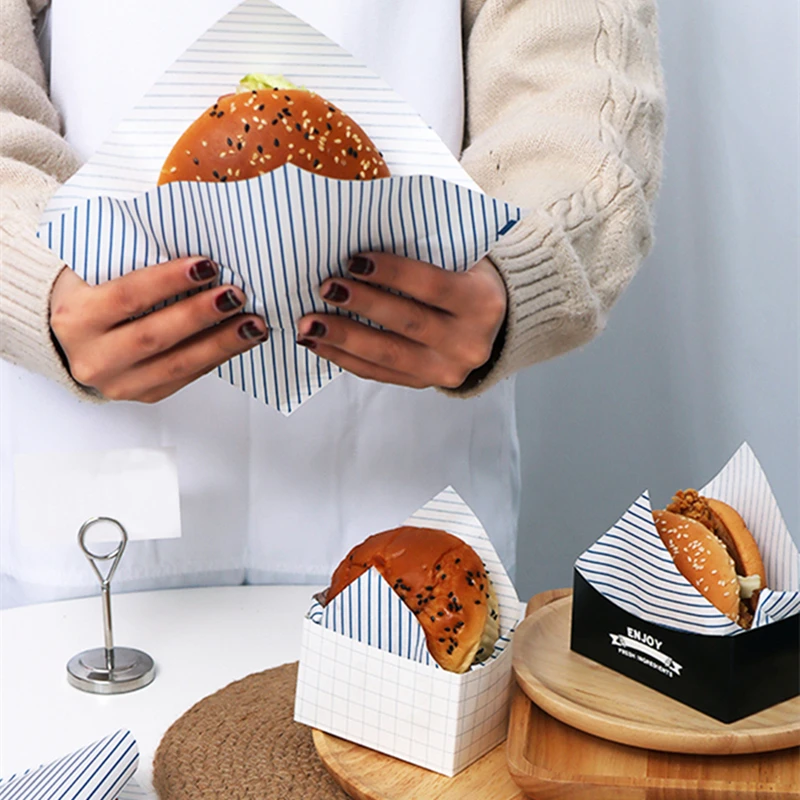50pcs/100pcs Sandwich and Hamburger Paper Packaging Boxes, Oilproof Burger, Fries, Donut Disposable Paper Bags, Baking Accessories, Fast Food Takeout, Snack Holder, Party Catering, Eco-Friendly 2