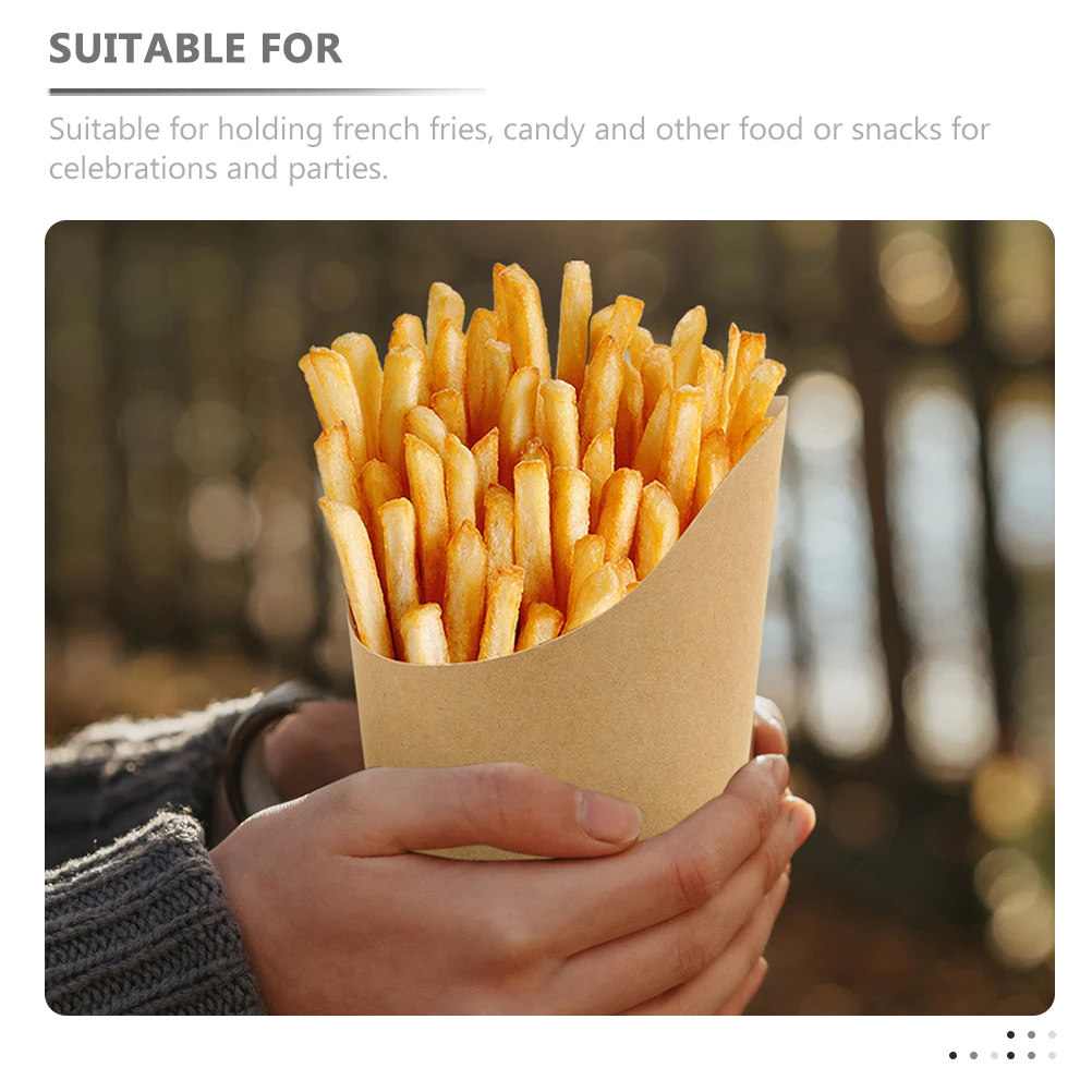 1 Set Kraft Paper Snack Cups with Bamboo Picks and Label Sheets, 12oz Disposable French Fries Holders Popcorn Candy Dessert Food Containers for Birthday Wedding Party Supplies and Takeout Packaging 3