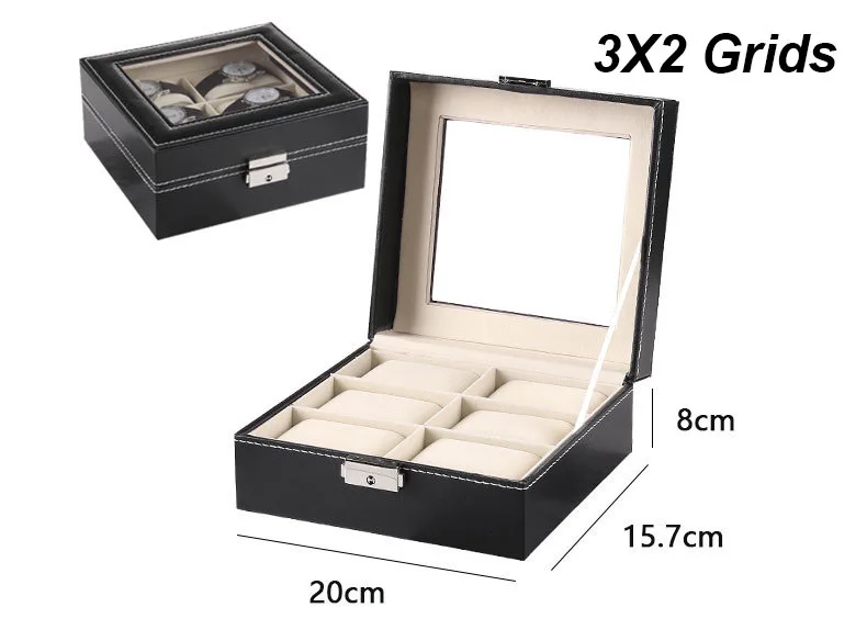 Premium PU Leather Watch Display Box with Glass Lid, Multi-Slot Organizer for 2/3/4/5/6/8/10/12/20 Watches, Elegant Jewelry Storage Case for Men and Women, Sophisticated Collector and Travel Organizer 5