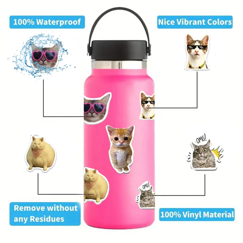 10/50PCS Cute Cartoon Cat Graffiti Stickers Vinyl Waterproof Decals for Phone, Laptop, Guitar, Skateboard, Notebook, Suitcase, Cup, Kids Toys — Durable PVC Decorative Packaging Stickers Set - 图片 5