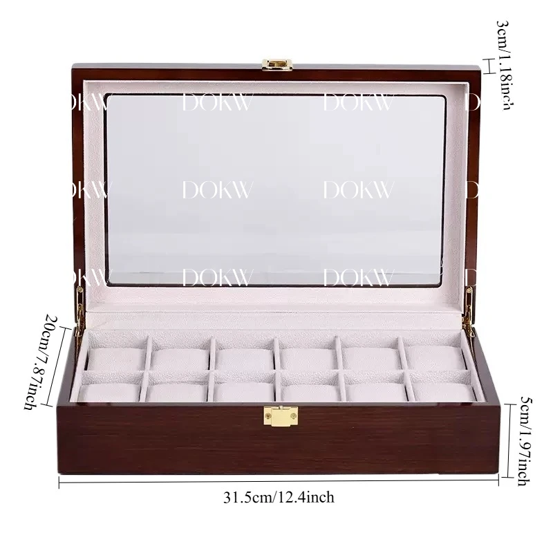 Premium Wooden Watch Storage Box with 1/2/3/5/6/10/12 Grid Compartments, Luxury Multi-Slot Watch Organizer and Jewelry Display Case for Men and Women, Portable Solid Wood Holder with Elegant Design for Collection and Travel - 图片 9