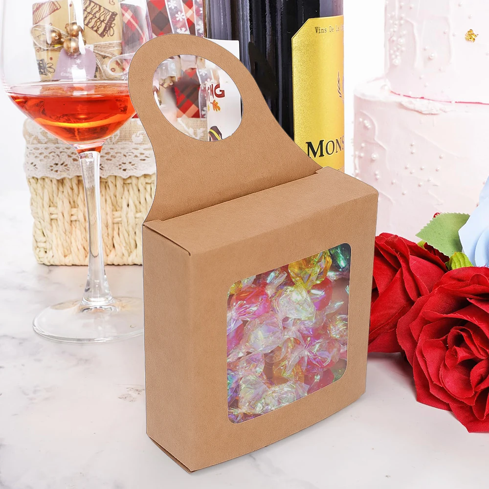 20/10PCS Kraft Paper Hanging Wine Bottle Gift Box – Foldable Candy Packaging Box with Hook, Minimalist Recyclable Paper Box for Wedding, Party, and Holiday Decoration - 图片 3