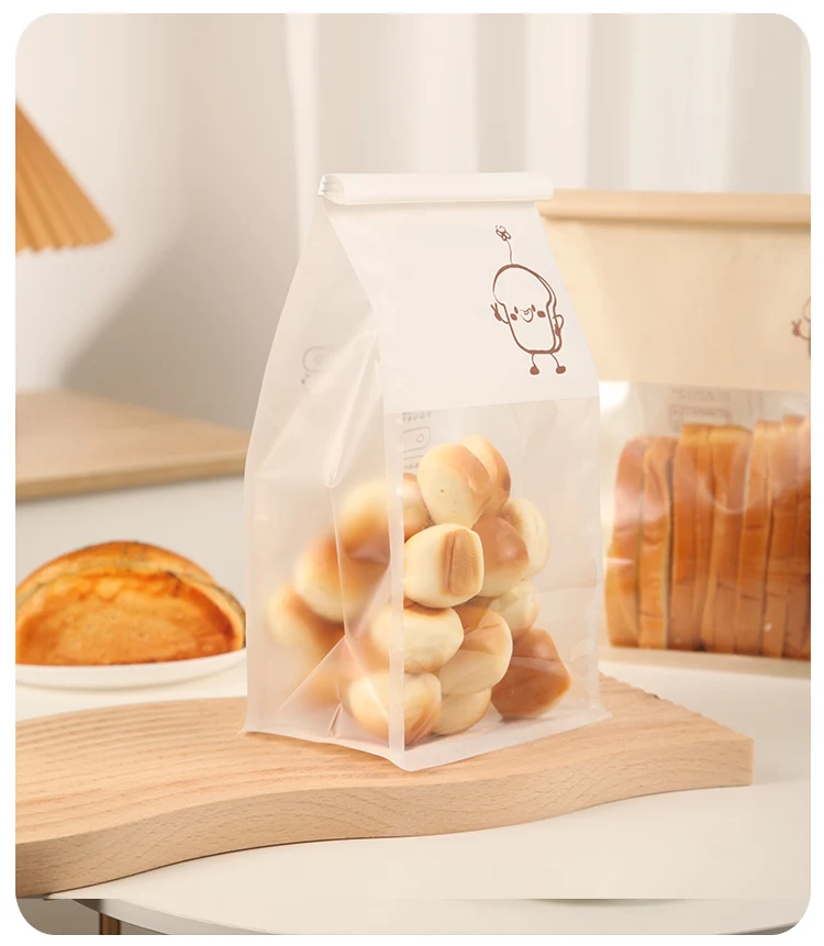 50 Pieces Kraft Paper Roll-Edge Sandwich & Toast Bags with Cartoon Window Print, Food-Safe Packaging for Bread, Desserts, Sweet Potato Rolls, Edible Grade, Durable and Stylish 9