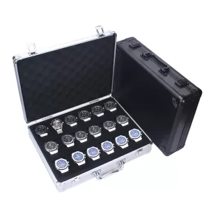 Elegant 18-Slot Aluminum Watch Organizer Box with Brushed Metal Finish, Lockable Jewelry Storage Case for Watches, Bracelets, and Accessories – Premium Display Holder for Men’s and Women’s Collections