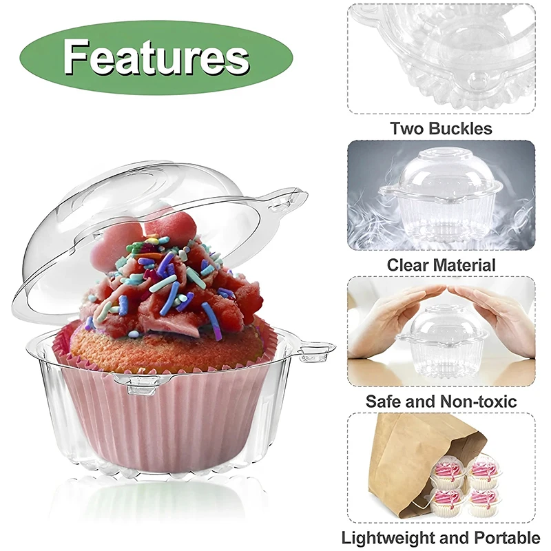 100pcs Clear Cupcake Boxes with Lids, Dessert and Cake Slice Holders, Muffin and Bakery Packaging, Mini Transparent Gift Boxes for Weddings, Birthdays, Baby Showers, and Party Supplies - 图片 6