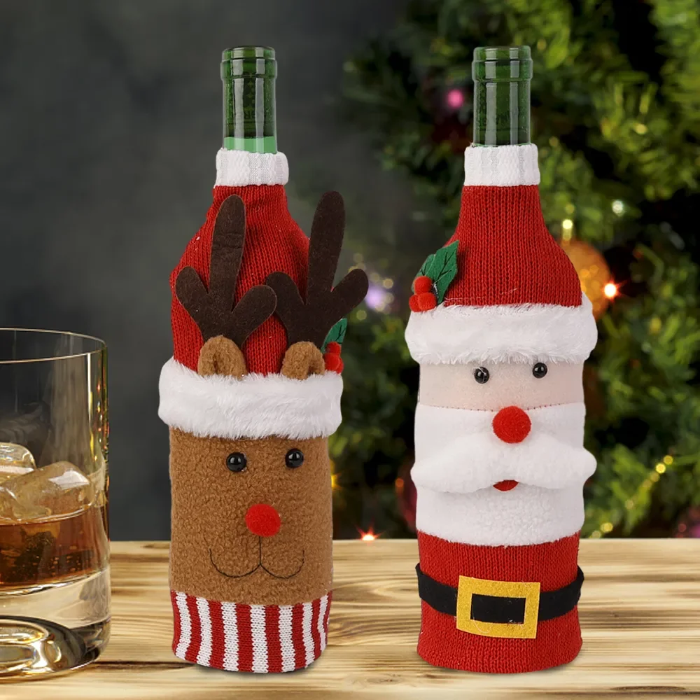 Christmas Sweater Wine Bottle Covers Set – 3/5/10PCS Knitted Santa & Snowman Bottle Bags, Reusable Holiday Decoration for Party, Dinner Table, Restaurant, Coffee Shop, Gift for Wine Lovers - 图片 4