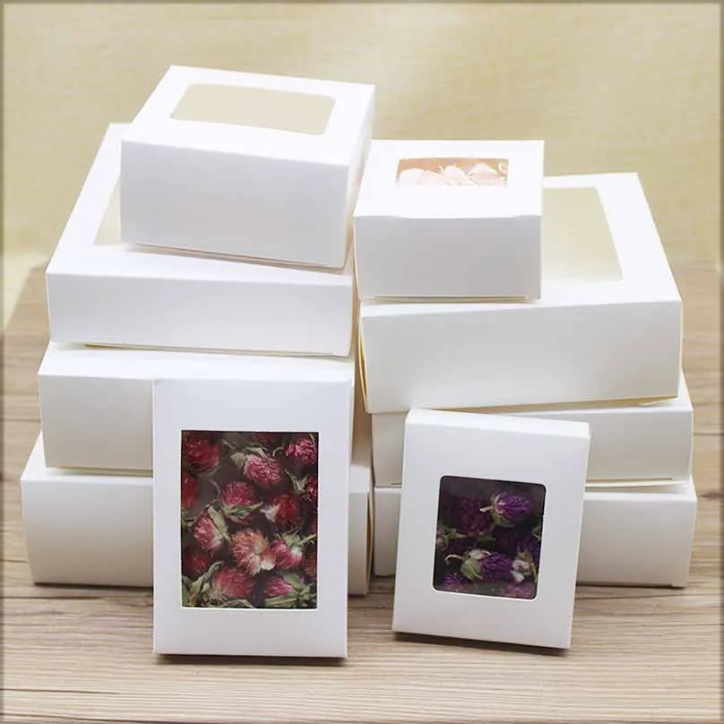 10Pcs Vintage Kraft Paper Gift Boxes with Clear Window, Multi-Size DIY Paper Packaging Containers for Cakes, Muffins, Wedding Favors, Family Gatherings, and Dessert Presentation 4