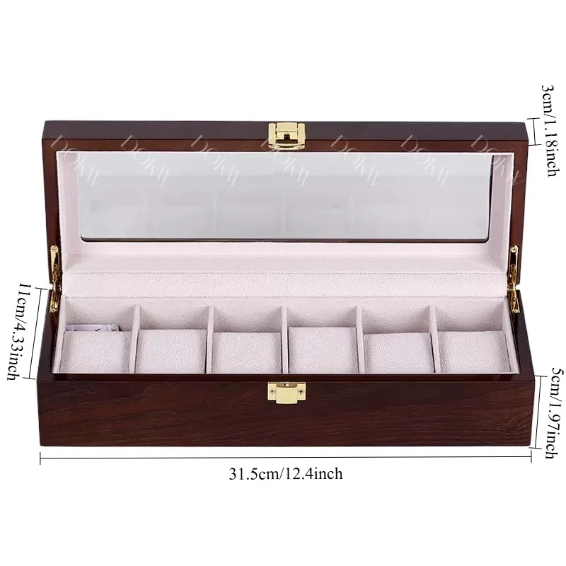 Premium Wooden Watch Storage Box with 1/2/3/5/6/10/12 Grid Compartments, Luxury Multi-Slot Watch Organizer and Jewelry Display Case for Men and Women, Portable Solid Wood Holder with Elegant Design for Collection and Travel - 图片 10