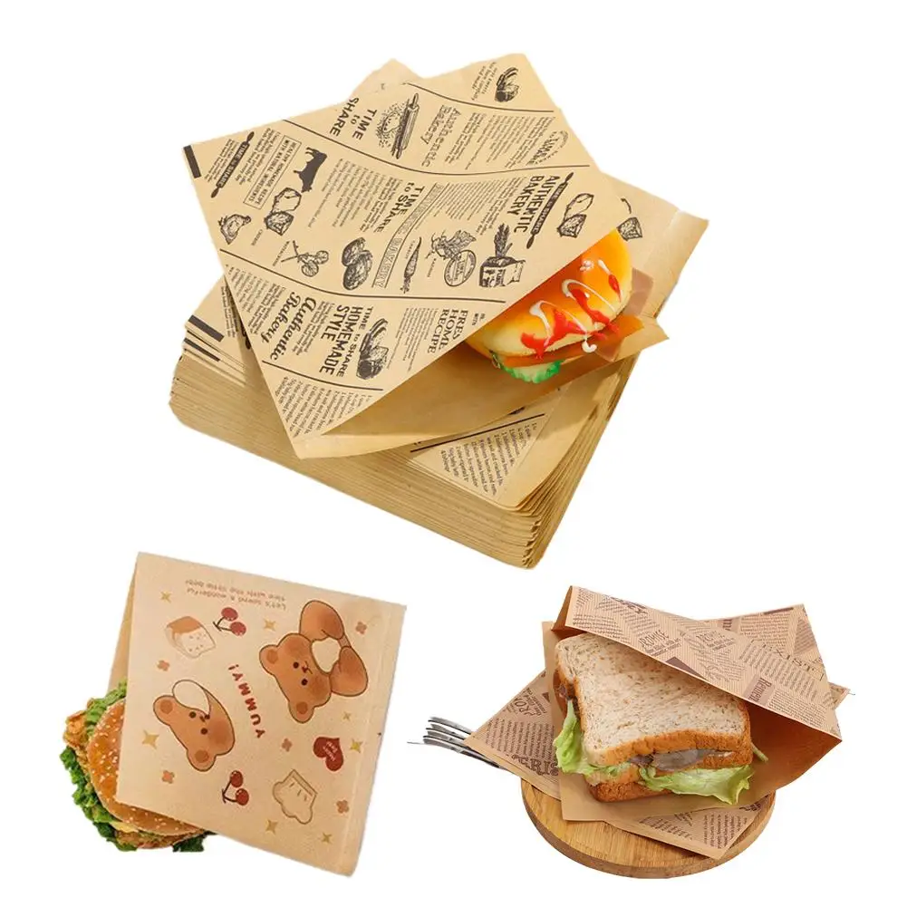 Food-Grade Greaseproof Parchment Paper Sheets for Burgers, Sandwiches, Fast Food Packaging, Bakery Liner Rolls, Brown Disposable Non-Stick Food Wrapping Paper – 100 Sheets Set 1