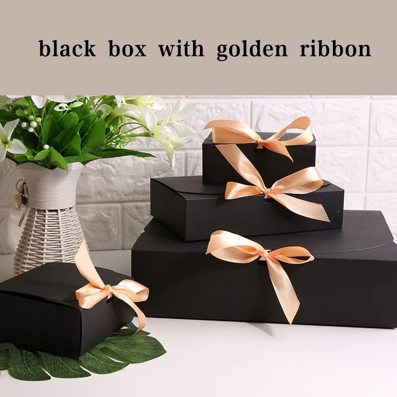5pcs/10pcs Black Gift Boxes Small Packaging Box with Bow and Ribbon, Blank Kraft Paper DIY Custom Sizes and Logo Printing for Weddings, Birthdays, Parties, Jewelry, Confectionery, Fast Shipping - 图片 7