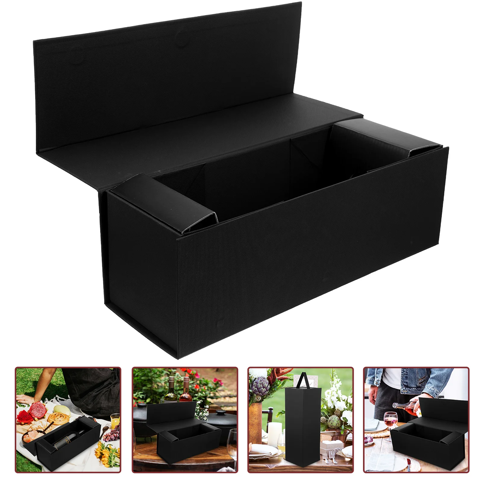 Single Wine Box Black Bottle Case – Durable Reusable Holder for 750ml Wine, Travel & Storage Container, Premium Paper Packaging Box for Kitchen, Bar, Gifts & Home Display
