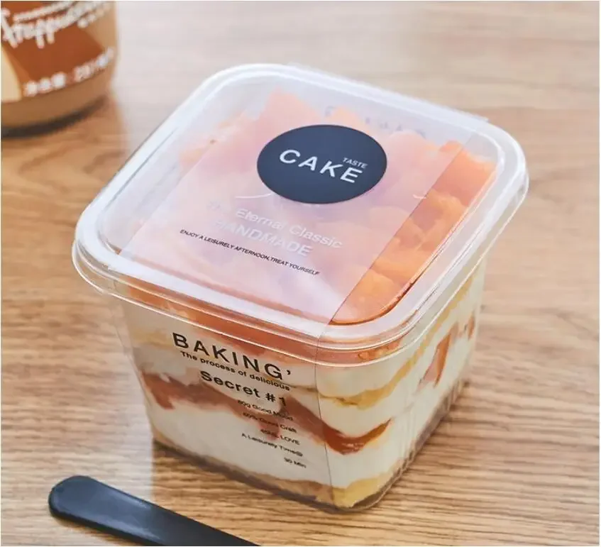 50 Sets Clear PET Cupcake Boxes 400ml / 300ml Disposable Dessert Containers Square Plastic Cake Mousse Packaging Box for Wedding Birthday Baby Shower Party Favors Supplies 6