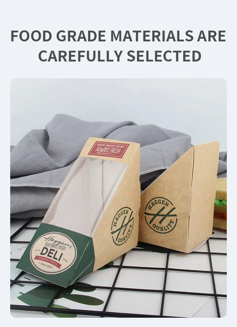50PCS Kraft Paper Wedge Sandwich Boxes with Clear Window, Eco-Friendly Triangular Takeaway Containers, Leak-Proof & Oil-Resistant Snack Packaging for Bakery, Café, Bistro, Restaurant, Food Delivery 7