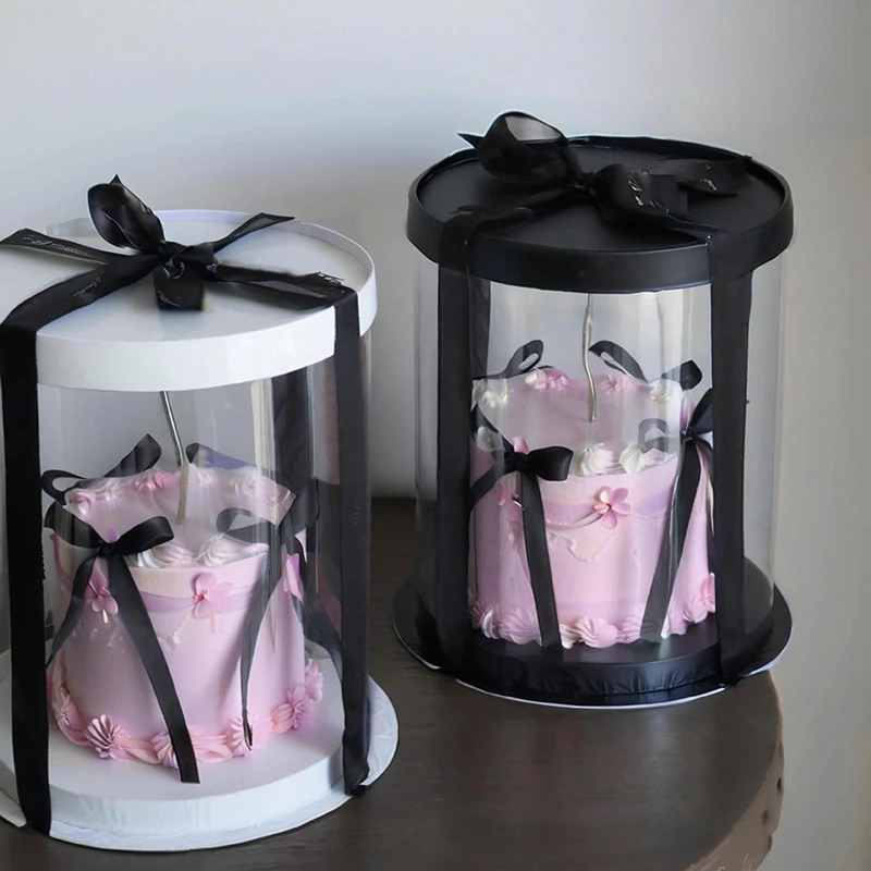 2pcs Round Birthday Cake Packaging Box, Transparent Gift Wrapping Container for Layered Cakes, Cupcakes, Bakery Desserts, Wedding, Party Supplies 7