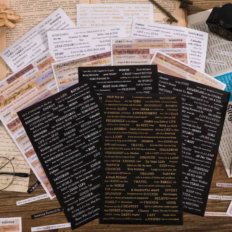 4 Sheets Quote Stickers Packaging for Journals, Scrapbook Stickers with Inspirational Words, DIY Craft Decorative Label Sheets for Gift Wrapping, Notebook, and Creative Stationery Supplies