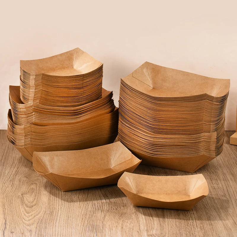 5/10 Pack Brown Kraft Paper Food Trays Disposable Snack Boats for Wedding Parties BBQs French Fries Nachos Hot Dogs Candy Catering Food Serving Containers 3