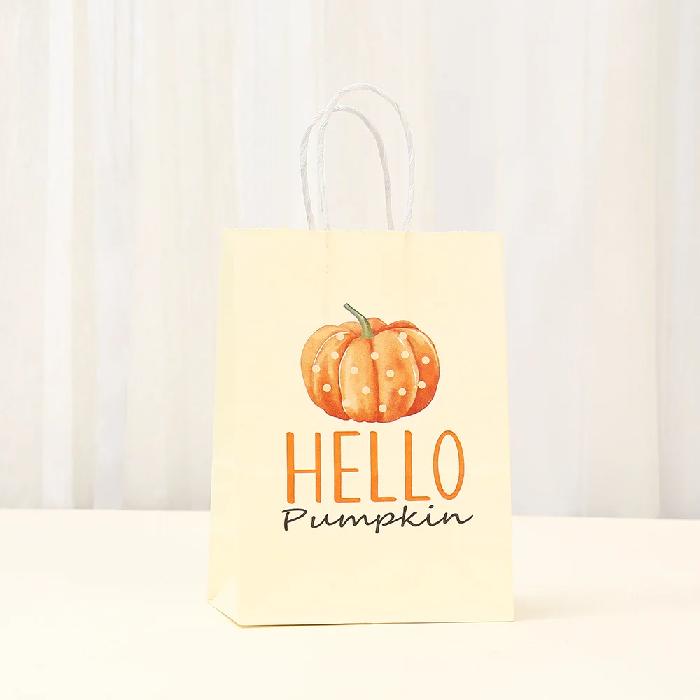 Autumn Pumpkin & Maple Leaf Kraft Paper Gift Bags for Candy, Sweets, Cookies, Party Favors, Thanksgiving, Baby Shower, Birthday, Wedding, Harvest Festival, Eco-Friendly Packaging, Large Capacity