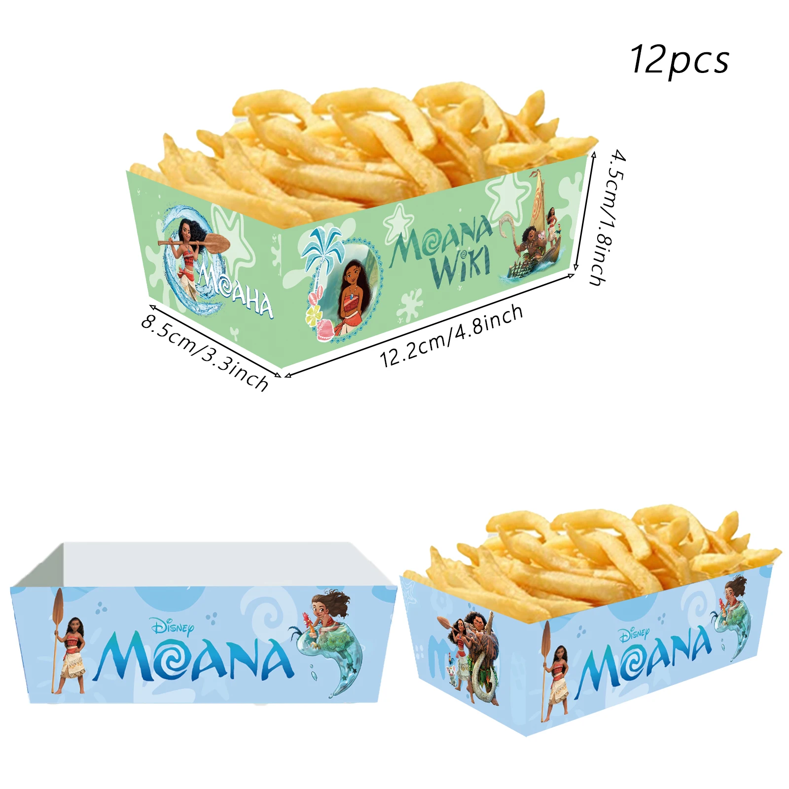 12/24/36pcs Moana Birthday Party Supplies French Fry Boxes Disposable Popcorn Snack Candy Containers Paper Food Packaging Trays for Kids Party Decoration, Festival Events, Weddings, Baby Shower - 图片 2