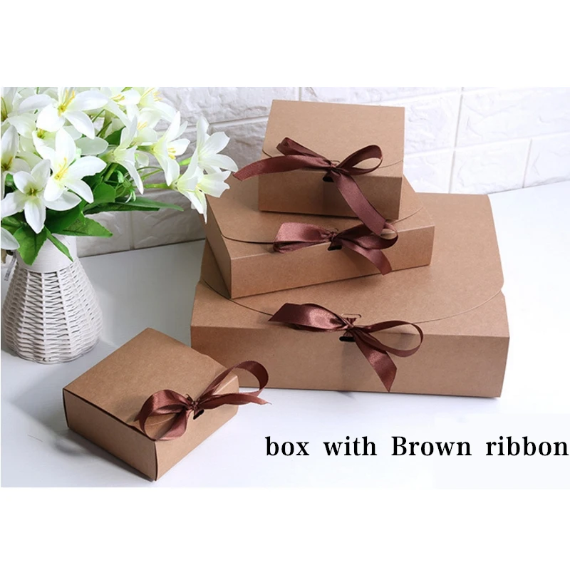 5pcs/10pcs Black Gift Boxes Small Packaging Box with Bow and Ribbon, Blank Kraft Paper DIY Custom Sizes and Logo Printing for Weddings, Birthdays, Parties, Jewelry, Confectionery, Fast Shipping - 图片 4