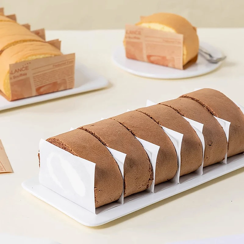 100 Sheets Non-Stick Cake Roll Side Liners, Oil-Proof Baking Parchment Strips for Cake, Bread, Cookies, Cheesecake, Pizza, Meat and Candy Wrapping, Durable Silicone-Coated Paper for Kitchen and Bakery Use 5