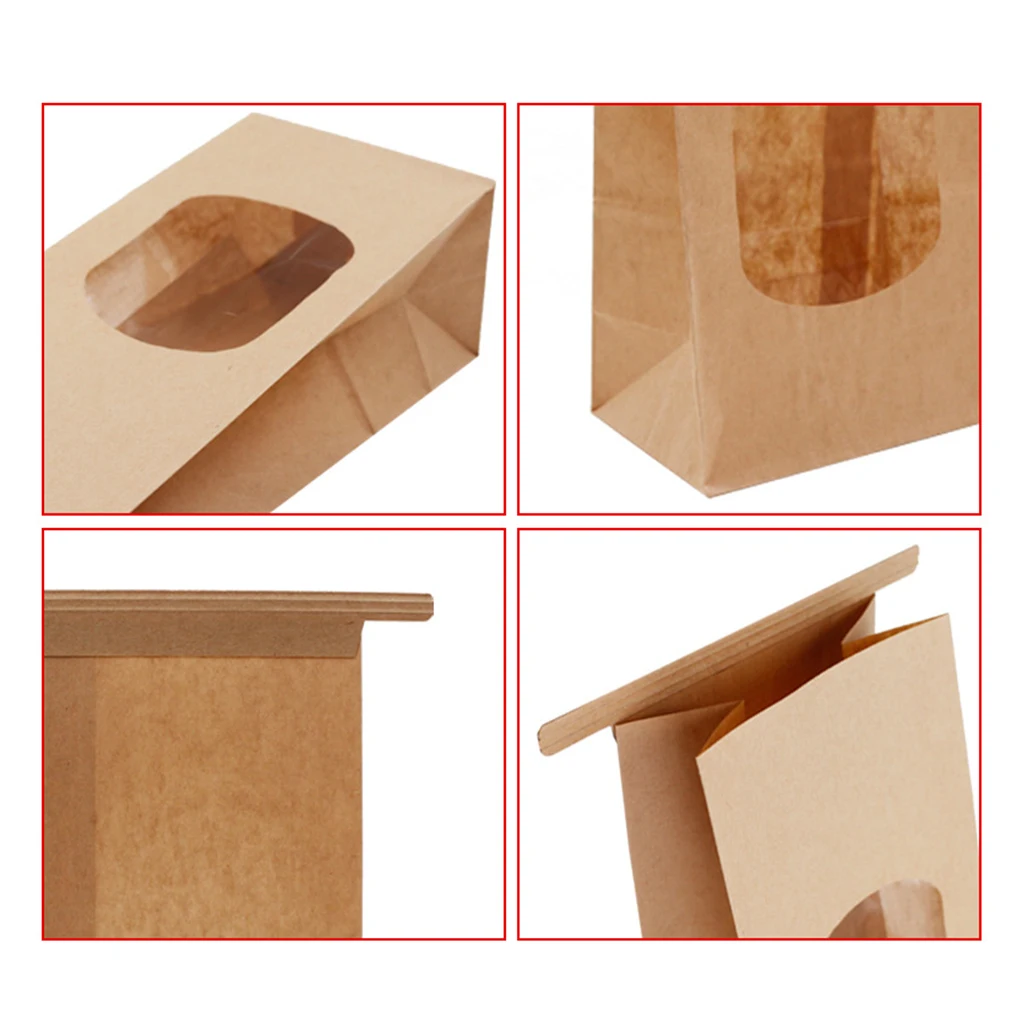 50 Pack Kraft Paper Bakery Bags with Transparent Window – Non-Sticky, Sealing Pouches for Cookies, Candy, Coffee Beans, Party Favors, and Homemade Treats, Multiple Sizes 9