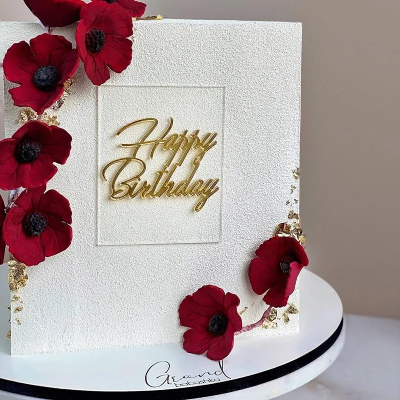 New Design Rectangle Side Acrylic Gold Happy Birthday Cake Topper Elegant Laser-cut Decorative Packaging for Baking Party Supplies Wedding Birthday Cake Decoration Accessories