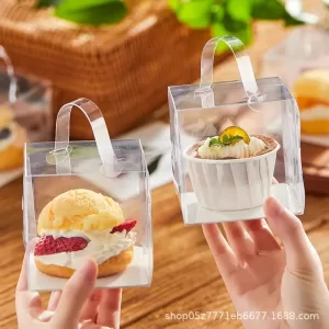 50pcs Transparent Cake Boxes with Handles, Plastic Cupcake and Chocolate Gift Boxes, Mini Sweet Packaging Supplies for Wedding Favors, Desserts, Pastries, Birthday and Event Gifts