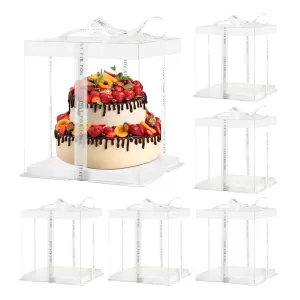 5-Piece Large Square Transparent Cake Boxes for Birthday Gifts, Baking, Dessert Packaging, PVC Plastic Dessert Display, Party Supplies, Customizable for Bakery, Restaurant, Home Celebration