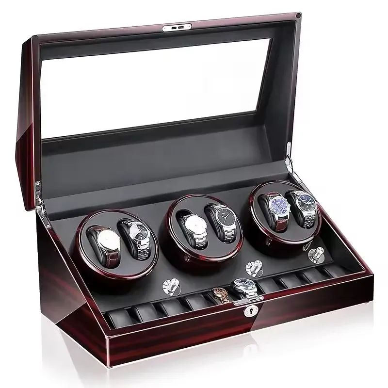 Luxury Automatic Watch Winder Storage Box with LED Light and Lock, 13-Slot Organizer Featuring 6 Rotating Winders and 7 Compartments, Quiet Motor Display Case for Men & Women Mechanical and Automatic Watches - 图片 2