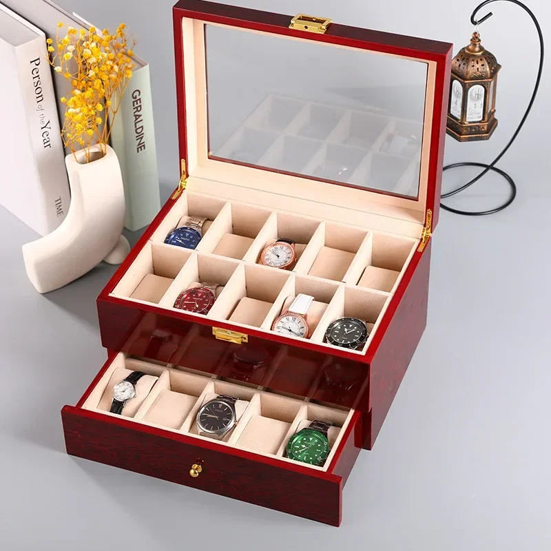 Wooden Watch Storage Box with 1/2/3/5/6/10/12 Slots, Piano-Bake-Paint Finish, Jewelry Organizer for Men & Women, Travel and Home Display Case for Watches, Bracelets, Small Gifts, Elegant MDF Construction - 图片 4