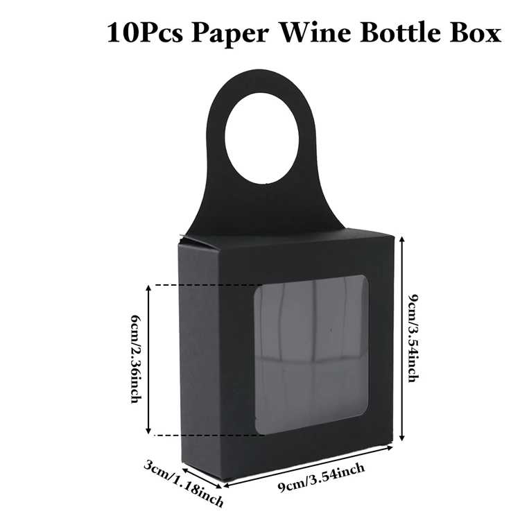10pcs Kraft Paper Wine Gift Packaging Boxes with Window – Folding Hanging Candy, Biscuit, and Cookie Boxes, Reusable Black/White Cardboard Paper Packaging for Gifts and Parties - 图片 9
