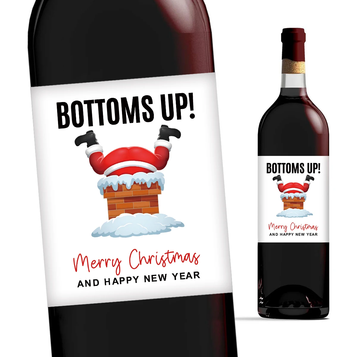 6PCS Christmas Wine Bottle Labels – Waterproof Self-Adhesive Vinyl Stickers with Funny Santa Claus & Holiday Greetings, Perfect for Xmas Party Decorations, Gift Wrapping, New Year Celebration Supplies
