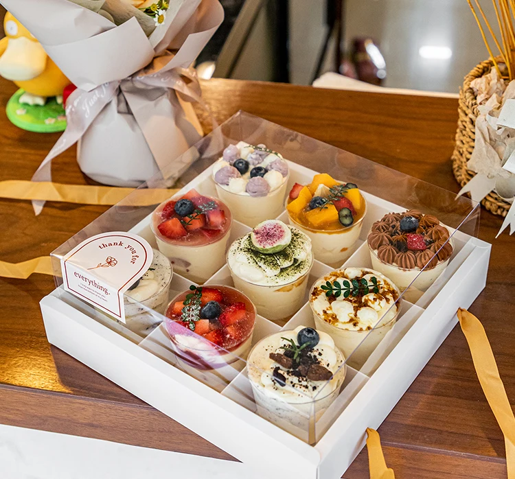 Premium Kraft Paper Dessert Gift Box with 4/6/9 Compartments – Sturdy Pastry Container for Mousse Cups, Cupcakes, Mini Cakes, Picnic Treats, Party Favors, Bakery Packaging, Holiday and Celebration Use 7